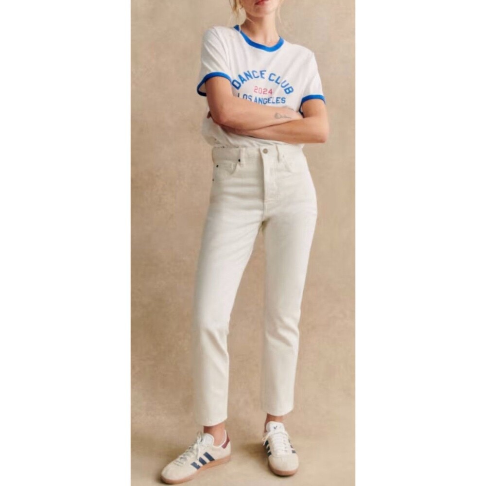 Sezane Women's sz 29 100% Organic Cotton Brut Sexy Tall Ecru